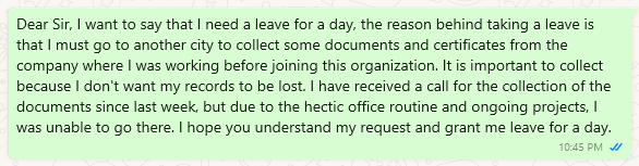 Casual Leave Messages to Boss