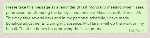 Family Function Leave Message to Boss