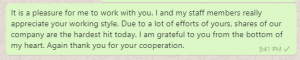 Thank you message to business partner for support