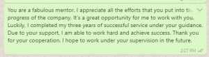 Appreciation messages to supervisor