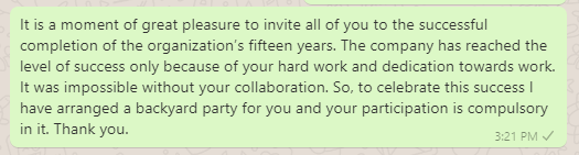 Backyard party invitation message