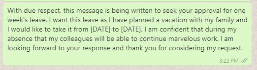 Casual leave request message