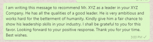 Employee recommendation message