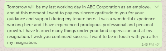 Goodbye message to boss after resignation