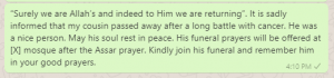 Islamic funeral invitation messages