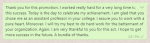 Thank you message to boss for promotion
