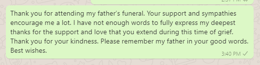 Appreciation Messages for Attending Father's Funeral
