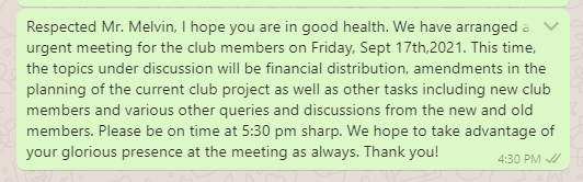Club meeting invitation message