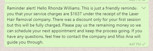 Friendly payment reminder message