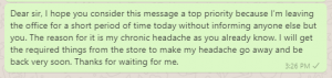 Headache Leave Urgent Message to Boss