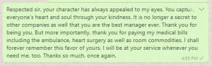Thank You Manager for Assisting in Payment of Medical Bills