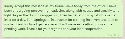 Headache leave message for office