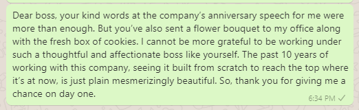 Thank you Message to Boss for Company Anniversary
