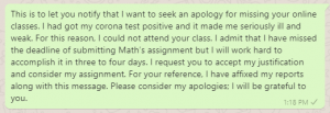 Apology Letter to Teacher for not Attending Online Classes