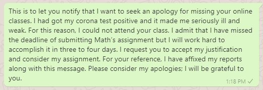 Apology Letter to Teacher for not Attending Online Classes