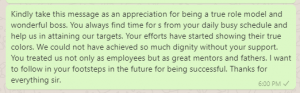 Appreciation reply message to boss