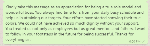 Appreciation reply message to boss