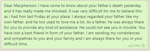 Condolence Message for Loss of Father