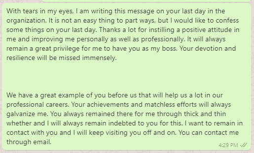 Emotional goodbye message to boss