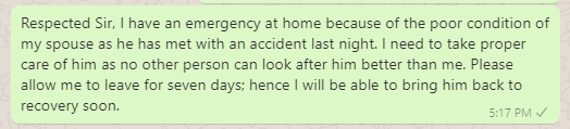 Leave message for husband accident