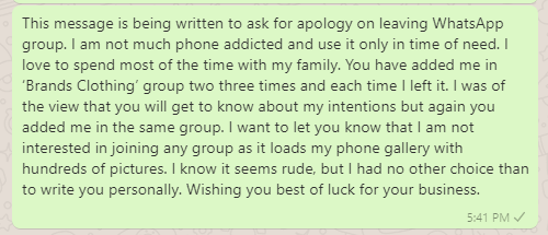 WhatsApp group leaving message