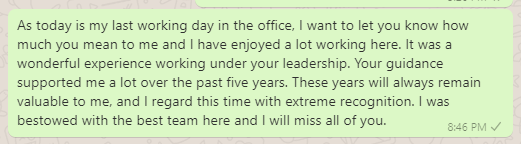 Farewell message to office team