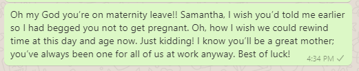 Funny maternity leave message