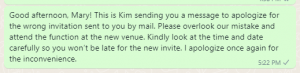 Apology message for wrong invitation