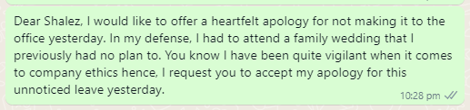 Absence Excuse Message for Wedding