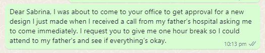 One Hour Break Message from Office for Urgent Work