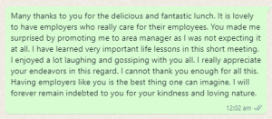 Thank you note to boss for team lunch