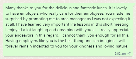 Thank you note to boss for team lunch