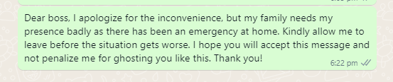 Emergency leave message for family problem