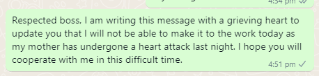 Emergency leave message for mother heart attack