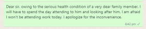 Family member sick leave message
