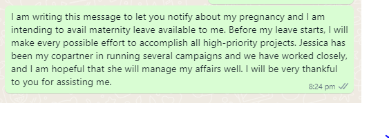Maternity leave message to employer