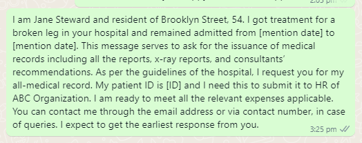 Request Message to Doctor for Medical Record
