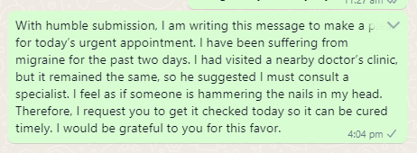 Doctor appointment request message