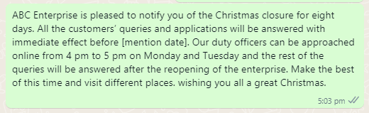 Christmas closure message