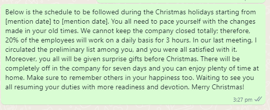 Work Schedule Announcement for Christmas