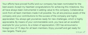 Message of Appreciation for Good Work done by Team