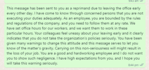 Reprimand letter to employee for leaving the office early