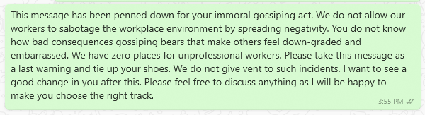 Reprimand for Gossiping at the Workplace