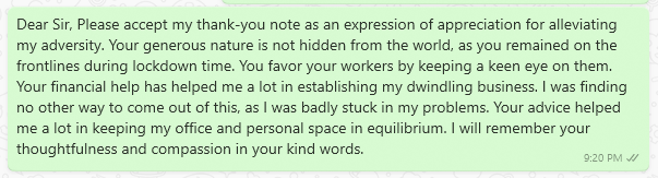 Appreciation Message For Financial Support Copy And Send